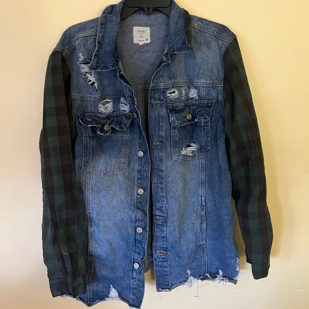 Bridge by GLY Denim Jacket with Plaid Sleeves M